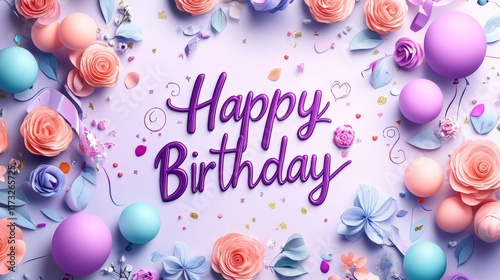 Stylish pastel purple birthday card design celebratory theme digital art festive environment creative angle joyful concept