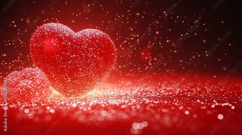 Sparkling Red Glitter Hearts Valentine's Day Romantic Background Sparkling Red Glitter Hearts Valentine's Day Romantic Background
