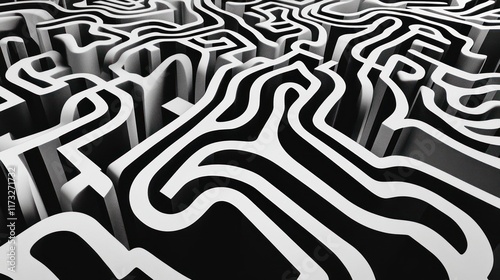 Abstract Maze: A Black and White 3D Labyrinth photo