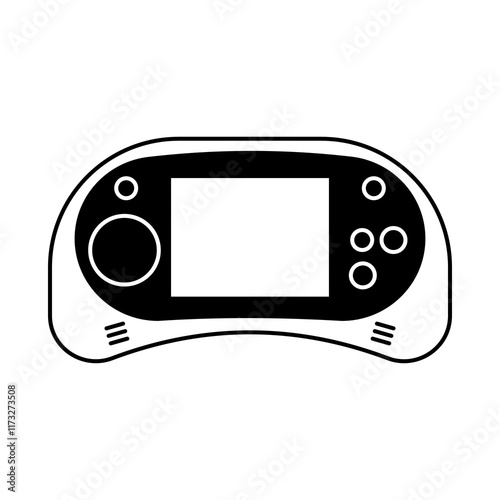 Illustration showing a black handheld game console icon on a white background