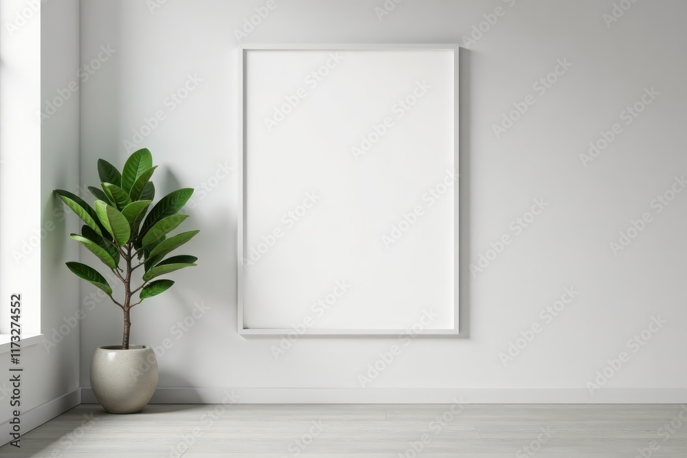 A minimalist modern gallery with a blank white poster wall on a neutral background, empty space, neutral colors, sterile environment A minimalist modern gallery with a blank white poster wall on a neutral background, empty space, neutral colors, sterile environment