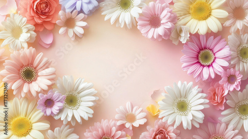 Wallpaper Mural Floral Frame: A delicate arrangement of pastel-hued daisies and roses creates a charming, romantic frame for your design or message.   Torontodigital.ca