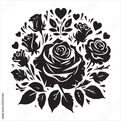 Rose silhouettes valentine day design black and white