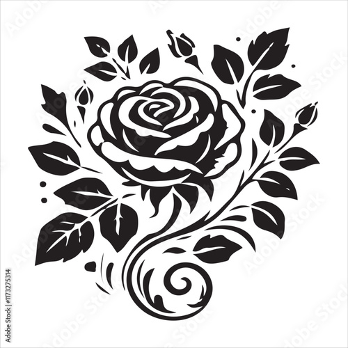 Rose silhouettes valentine day design black and white