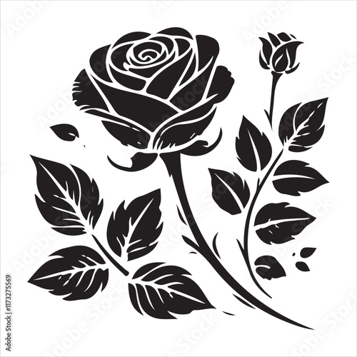 Rose silhouettes valentine day design black and white