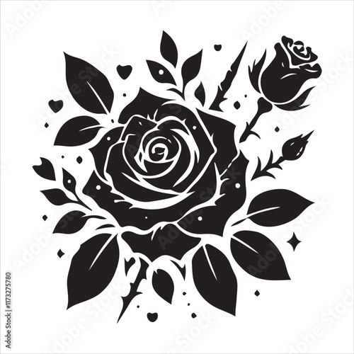 Rose silhouettes valentine day design black and white