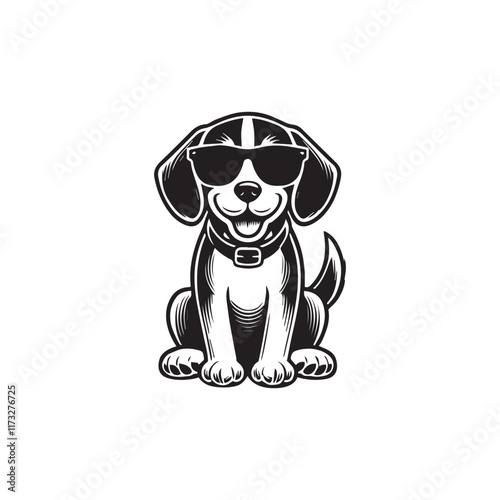 Joyful Baby Beagle sitting wearing sunglass illustration vector, Funny Beagle Dog Clipart Design
 photo