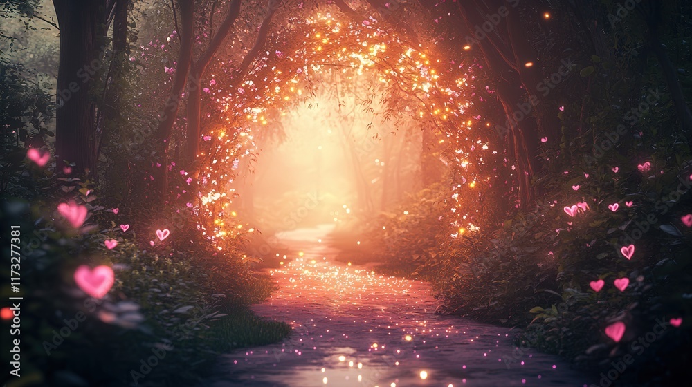 Fototapeta premium romantic enchanted garden with misty atmosphere and dreamy lighting