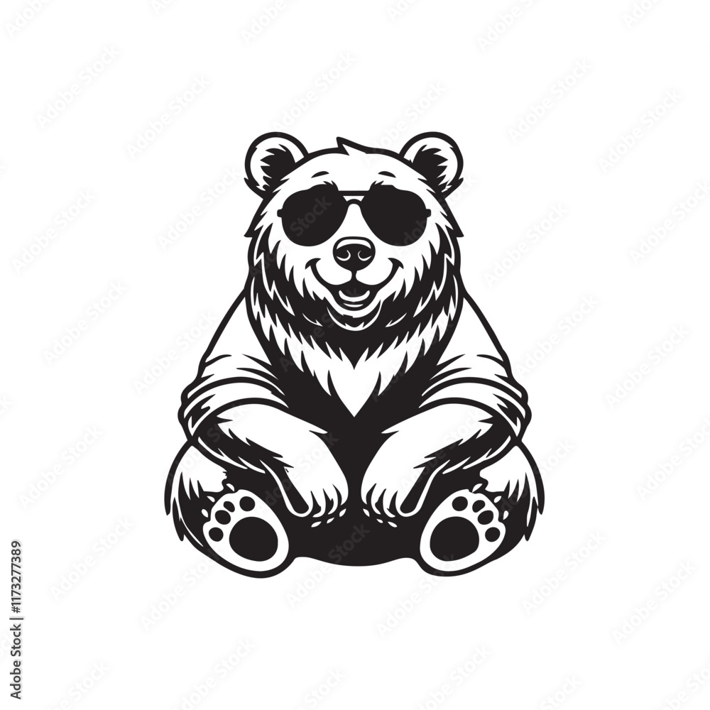Fototapeta premium Joyful Baby Bear sitting wearing sunglass illustration vector, Funny Bear Clipart Design 