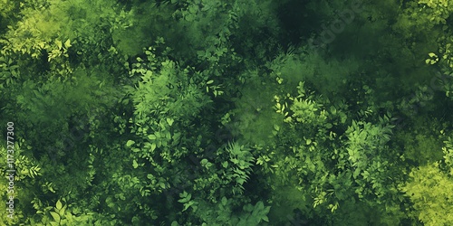 Aerial view of lush green forest canopy.  Dense foliage creates a vibrant texture. Ideal for nature backgrounds. photo