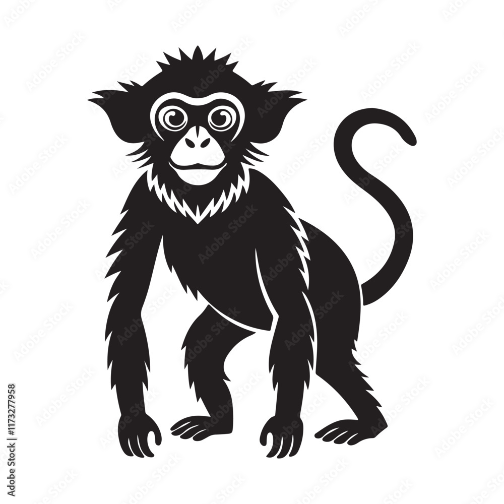 Fototapeta premium monkey silhouette, black and white silhouette, vector and illustration