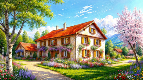 Beautiful idyllic view, oil...