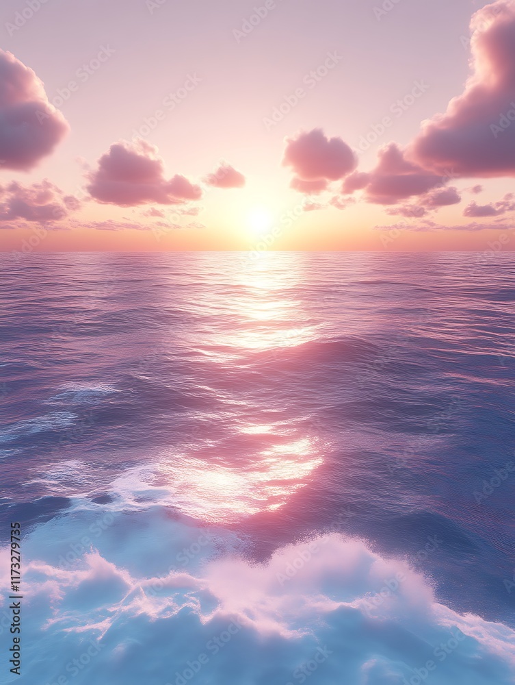 Naklejka premium Pink sunset over calm ocean. (1)