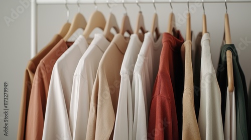 Organized clothing collection home fashion photography minimalist style