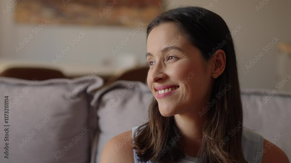 Smiling young female or woman feeling happy and cheerful at home. 
