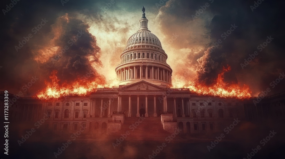 Obraz premium Capitol Hill Inferno: A Nation's Heart in Flames