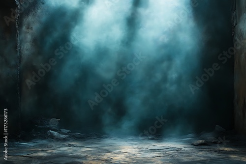 Dark smoky room, mysterious atmosphere.