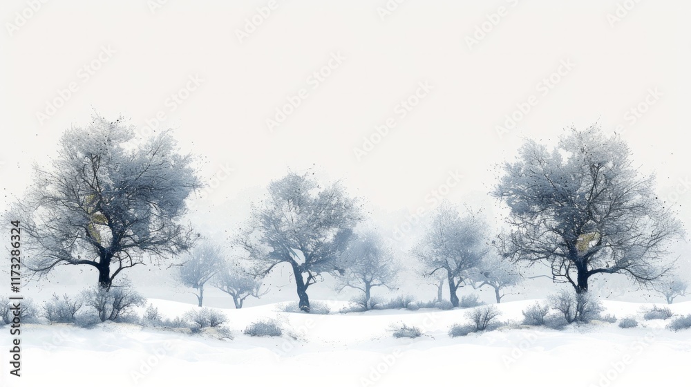 Bare trees stand in a snowy landscape. AI generative. . Bare trees stand in a snowy landscape. AI generative. .