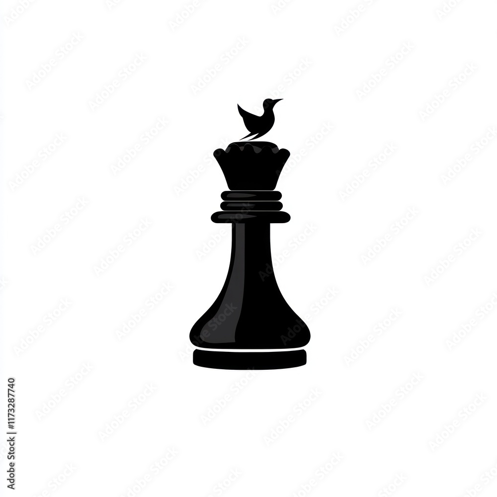Fototapeta premium Black Chess Queen Piece Topped With A Bird