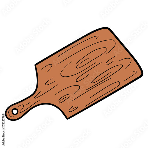 Hand drawn cartoon wooden cutting board on white background.