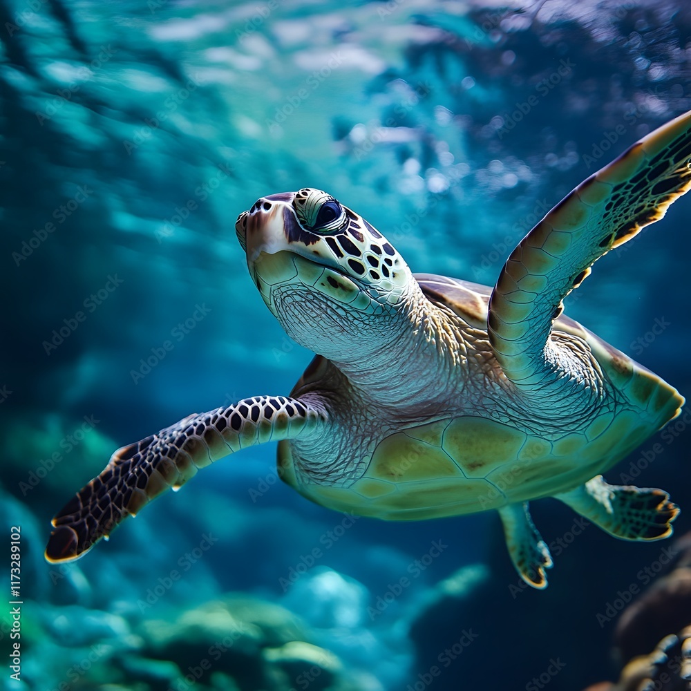 Obraz premium Aquatic animals like fish and sea turtles exercise by swimming in spacious environments.