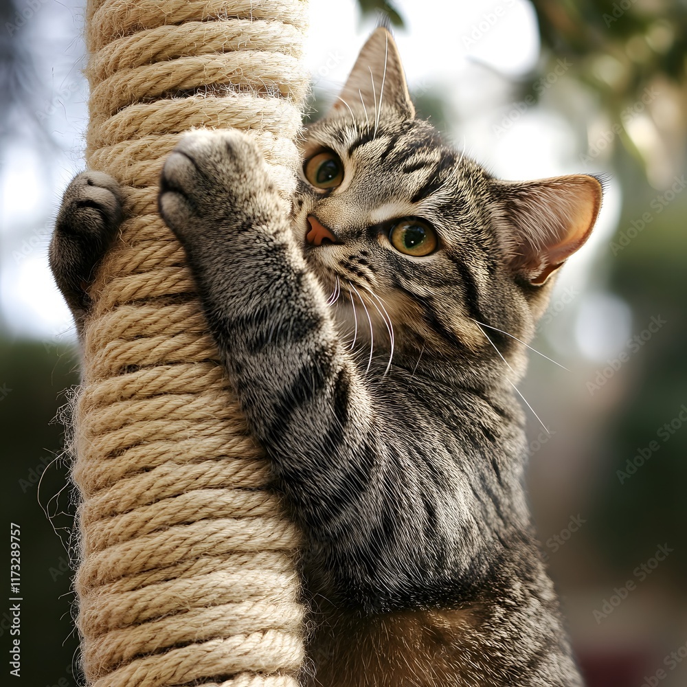Fototapeta premium Cats get exercise by climbing trees or playing with challenging toys.
