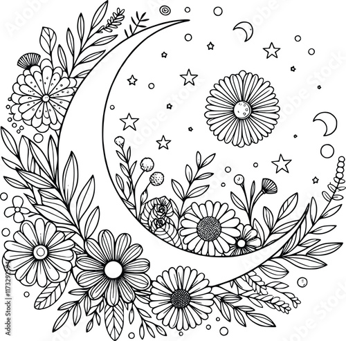 Moon Flowers svg file, Floral Moon svg, Dreams svg, Moon with Flowers Svg, Moon Flower cut file, Boho svg, Crescent Moon svg, Cricut