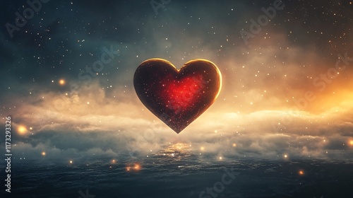 Cosmic Heart: Glowing Celestial Love in a Dreamy Night Sky
