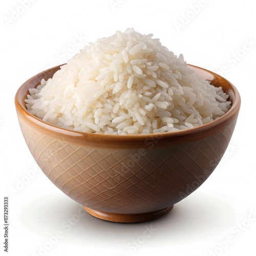 bowl of steamed rice on white background