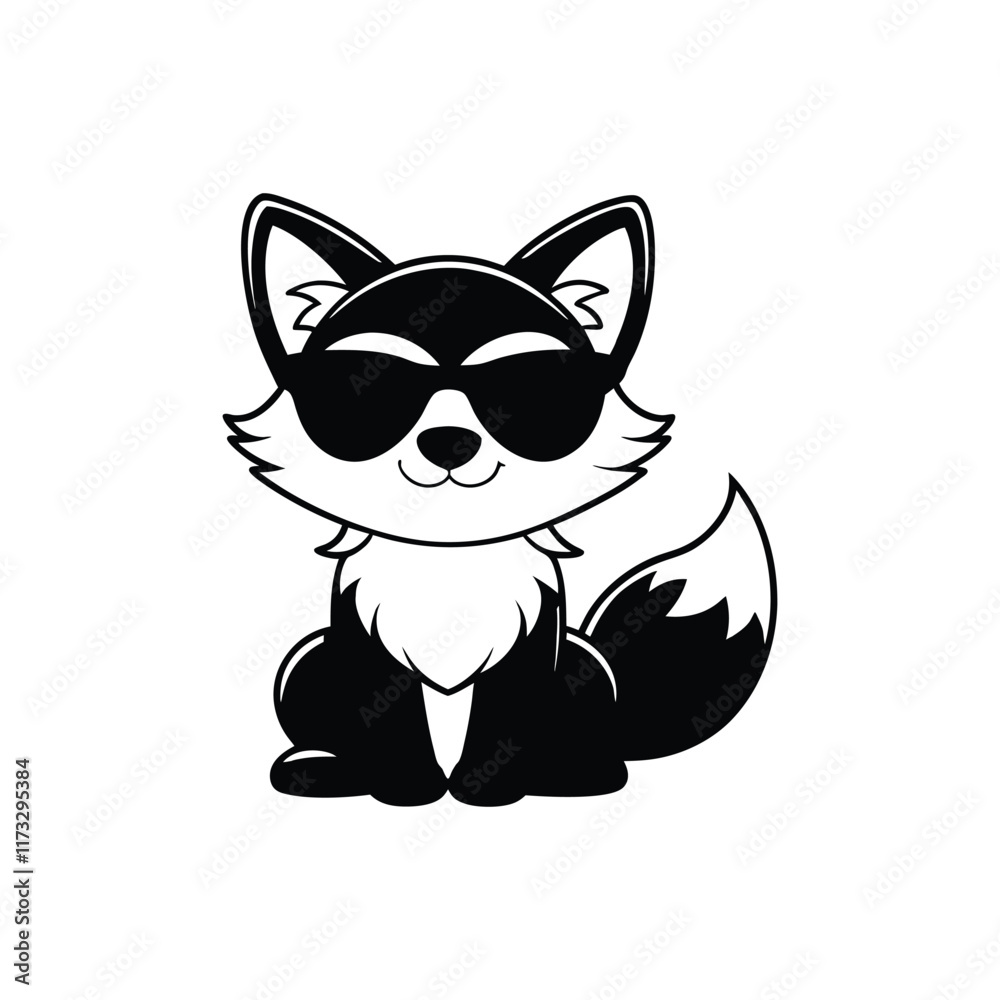 Obraz premium Cute baby Fox sitting wearing sunglass illustration vector, Fox clipart Design, Funny Fox Design