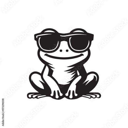 Cute baby Frog sitting wearing sunglass illustration vector, Frog clipart Design, Funny Frog Design
