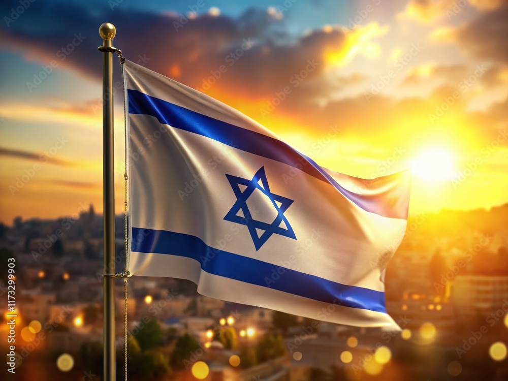 Naklejka premium Jerusalem Flag Waving in Wind, Bokeh Background - Full HD Stock Photo