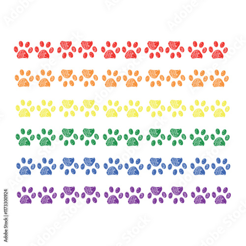 Colorful rainbow colored paw prints