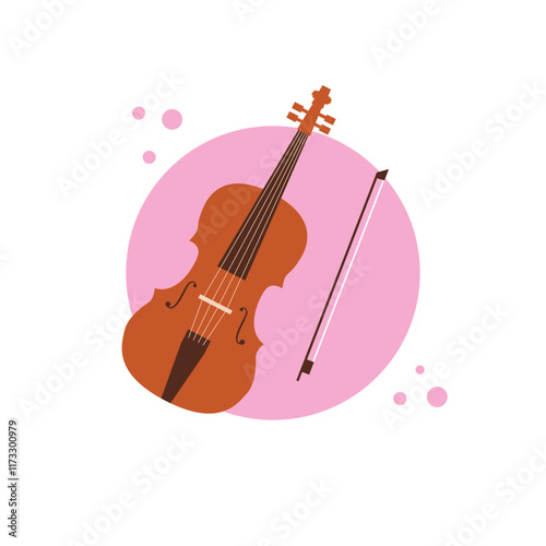 Violin with a bow music instrument on isolated white background.Vector illustration cartoon flat style
