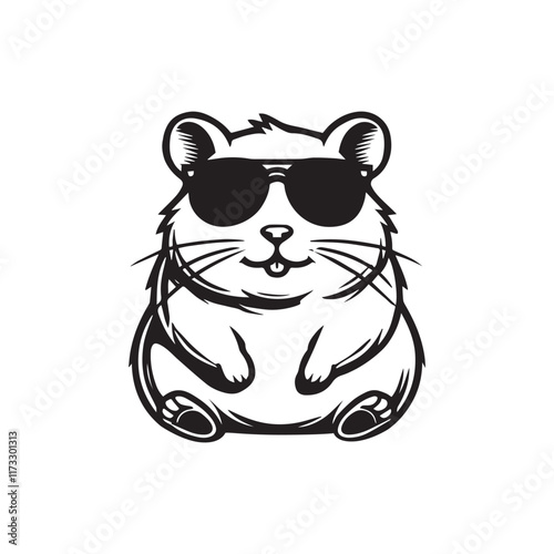 Cute baby Hamster sitting wearing sunglass illustration vector, Hamster clipart Design, Funny Hamster Design