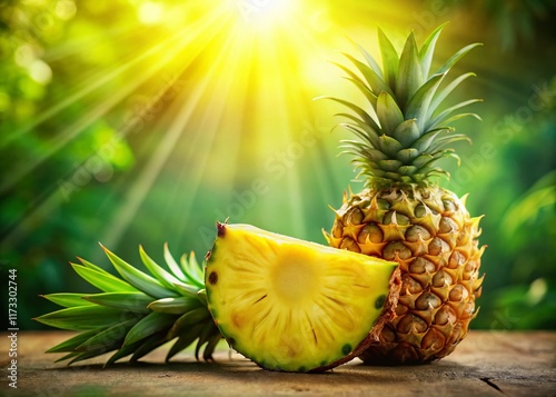 Juicy Pineapple Slice: Tropical Fruit, Summer Snack, Vitamin C, Sweet Dessert, Exotic Food