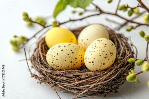 Easter Eggs in a Nest with Spring Branches