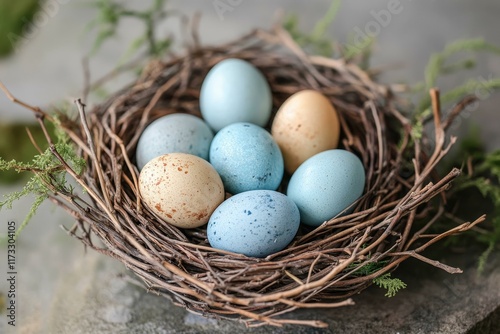 Colorful Eggs in a Nest
