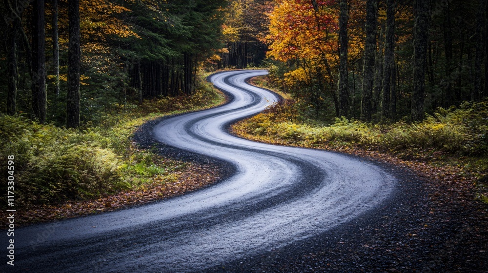 Fototapeta premium Winding Autumn Road Through Forest Scenic Drive