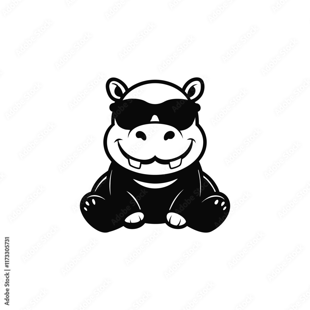 Fototapeta premium Cute baby Hippopotamus sitting wearing sunglass illustration vector, Hippopotamus clipart Design, Funny Hippopotamus Design 