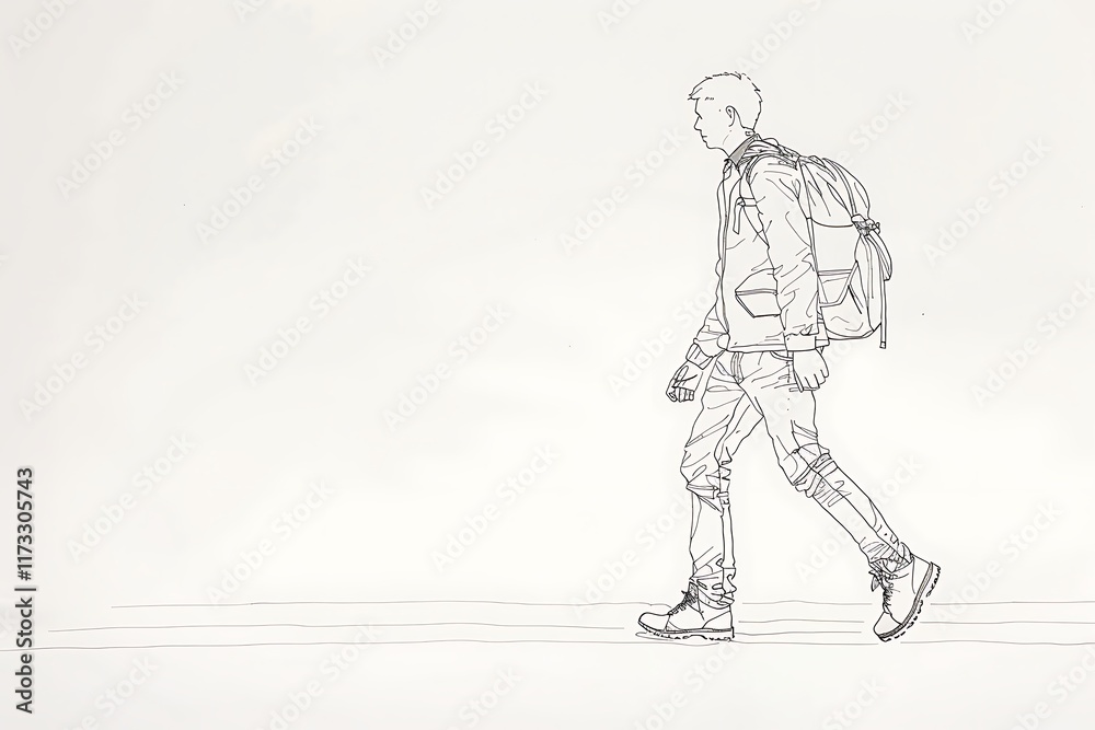 person outline with backpack walking person outline with backpack walking