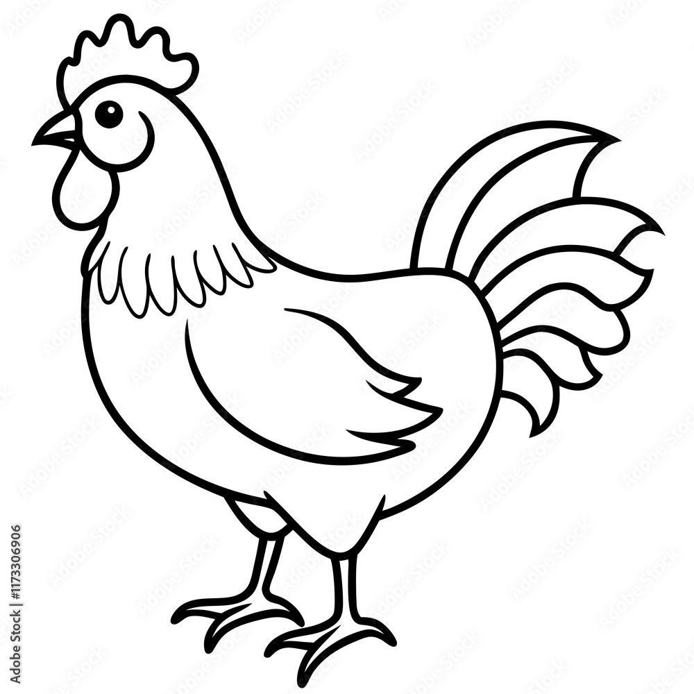 Cute Silhouette of a Chicken line art vector cartoon illustration