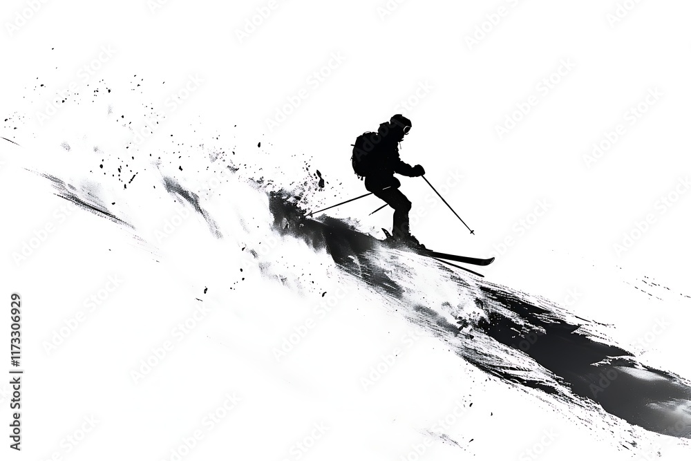 Fototapeta premium person silhouette skiing down mountain