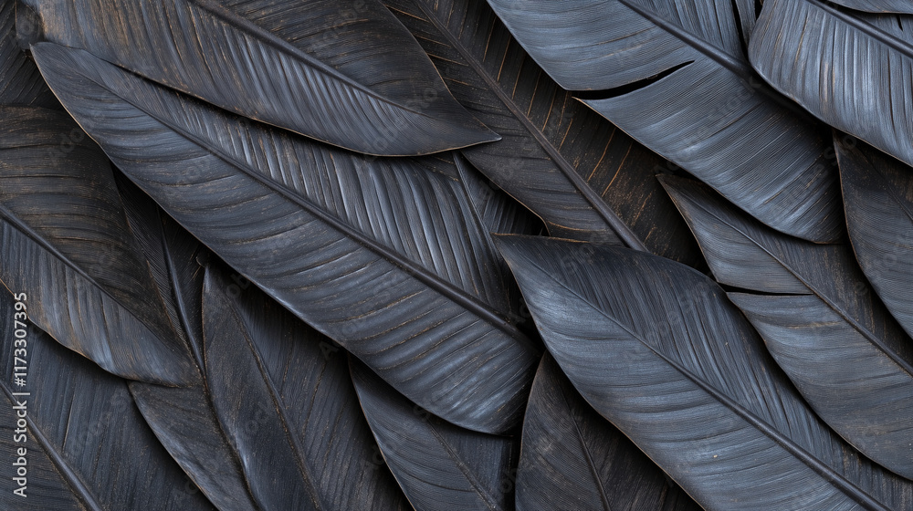 Close-up of tropical black leaves with rich texture and dark tones, creating an abstract, moody nature pattern perfect for backgrounds and artistic designs. Close-up of tropical black leaves with rich texture and dark tones, creating an abstract, moody nature pattern perfect for backgrounds and artistic designs.