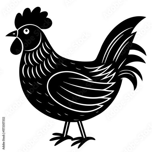 Cute Silhouette of a Chicken line art vector cartoon illustration