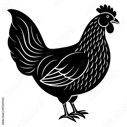 Cute Silhouette of a Chicken line art vector cartoon illustration