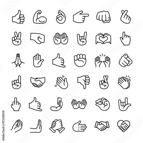 Hands gestures icons collection in modern thin line