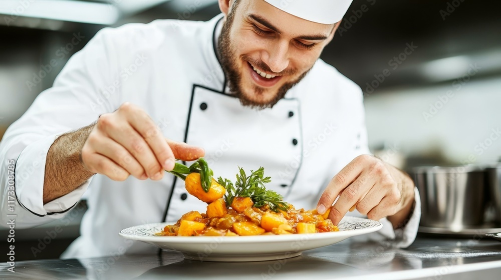 Chef Preparing Delicious Dish in Kitchen Chef Preparing Delicious Dish in Kitchen