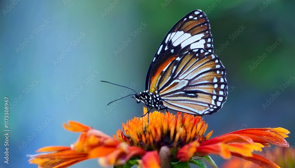 Plain Tiger Butterfly on Orange Flower, Natures Beauty, Insect, Generated image Plain Tiger Butterfly on Orange Flower, Natures Beauty, Insect, Generated image