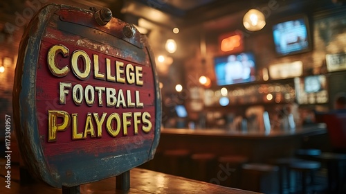 Sign that reads “COLLEGE FOOTBALL PLAYOFFS” - bar - pub - football - party - theme night - happy hour - TVs - team spirit - college - headquarters - alumina get together 
